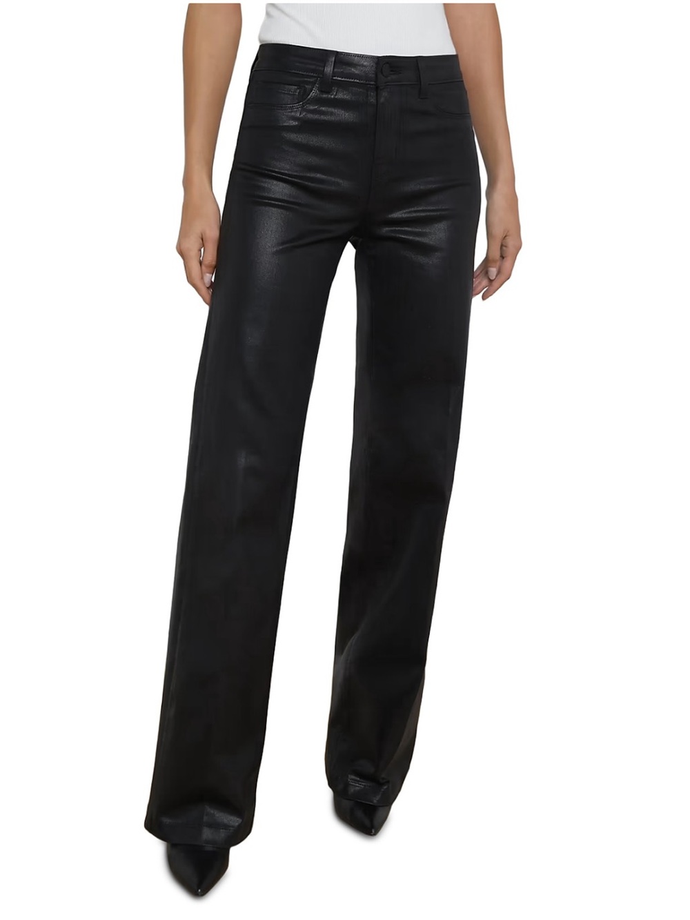 ✅ NWT L'AGENCE Black Clayton High Rise Wide Leg Coated Leather-Effect Jeans 27
